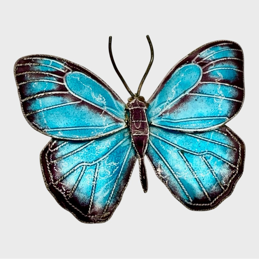 Vintage Sterling Silver Blue Enamel Butterfly Brooch Pin – Norway Style